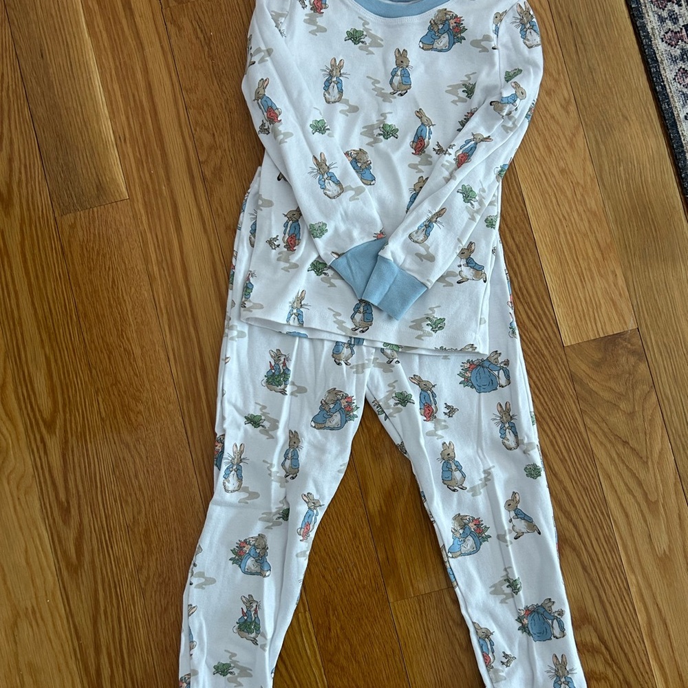 Pottery Barn Kids White Pajama Set with Blue Bunny Print